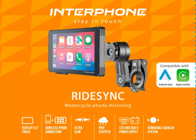 Interphone Ridesync Näyttö CarPlay, Android Auto